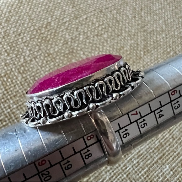 New Enhanced Faceted Ruby Silver Overlay Ring Size 7.5 - 7.75 - Picture 7 of 10